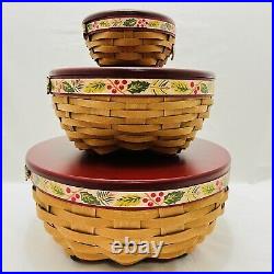 Longaberger 2011 Christmas Collection Holly Berry 3 Basket set lid liner protect