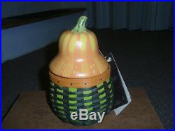 Longaberger 2011 Collectors Club Gourd Basket Set withPottery Lid & Protector, New