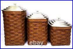 Longaberger 2012 Square Canisters Set of 3 in Rich Brown with Metal Lids & Tags