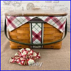 Longaberger 2013 Green Plaid Tidings Basket with Lid, Bow Knob, Liner, Protector
