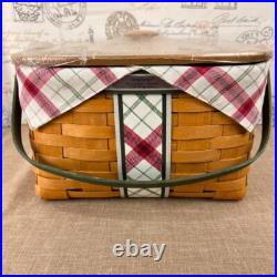 Longaberger 2013 Green Plaid Tidings Basket with Lid, Bow Knob, Liner, Protector