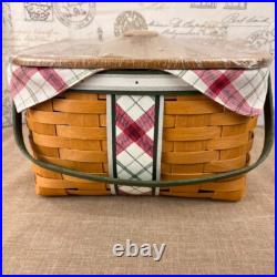 Longaberger 2013 Green Plaid Tidings Basket with Lid, Bow Knob, Liner, Protector