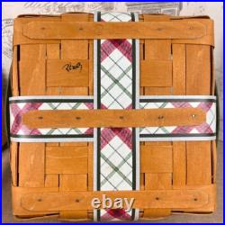 Longaberger 2013 Green Plaid Tidings Basket with Lid, Bow Knob, Liner, Protector