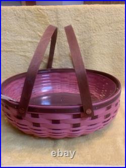 Longaberger 2013 SOCIAL GATHERING BASKET Pink & Rustic Brown WithProtector RARE