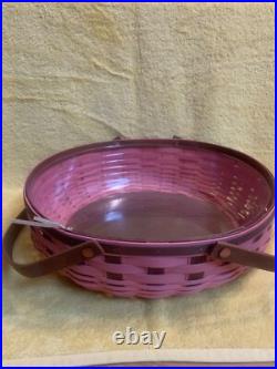 Longaberger 2013 SOCIAL GATHERING BASKET Pink & Rustic Brown WithProtector RARE