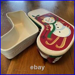 Longaberger 2014 Christmas STOCKING Basket Set-With Protector, Lid, Ivory Dish