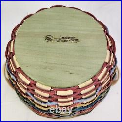 Longaberger 2014 Sunnyside Round Potluck Basket+Plastic Protector Multistripe