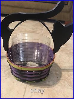 Longaberger 2015 Halloween Cat basket in black and purple stripe withprotector
