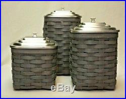 Longaberger 2015 Set of 3 Pewter Apothecary Square Canister Baskets withMetal Lids