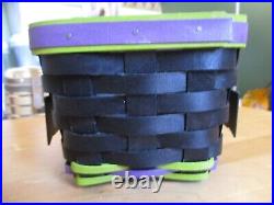 Longaberger 2016 Purple Green HAUNTED HOUSE Basket w Roof Lid Protector Tie Ons