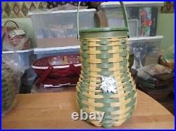 Longaberger 2017 Green Sage Yellow TALL GOURD Basket with Lid Protector Tie On