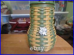 Longaberger 2017 Green Sage Yellow TALL GOURD Basket with Lid Protector Tie On