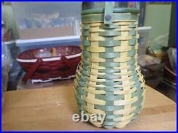 Longaberger 2017 Green Sage Yellow TALL GOURD Basket with Lid Protector Tie On