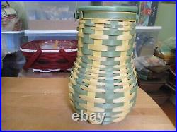 Longaberger 2017 Green Sage Yellow TALL GOURD Basket with Lid Protector Tie On