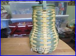Longaberger 2017 Green Sage Yellow TALL GOURD Basket with Lid Protector Tie On