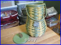 Longaberger 2017 Green Sage Yellow TALL GOURD Basket with Lid Protector Tie On