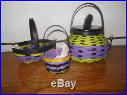 Longaberger 2017 Medium Purple/Black/Green Pumpkin Basket, 2 Small Matching Sets
