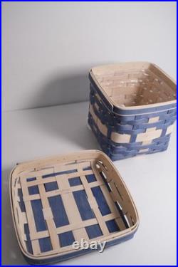 Longaberger 2022 RARE Happy Holiday Woven Basket Set withLiner Blue White