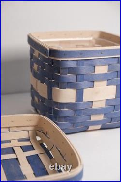 Longaberger 2022 RARE Happy Holiday Woven Basket Set withLiner Blue White