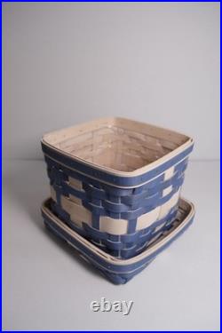 Longaberger 2022 RARE Happy Holiday Woven Basket Set withLiner Blue White