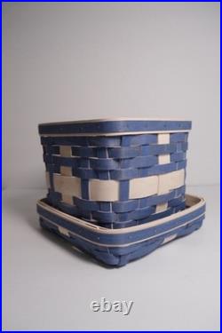 Longaberger 2022 RARE Happy Holiday Woven Basket Set withLiner Blue White