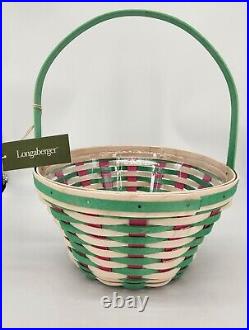 Longaberger 2023 Medium Green Pink Round Easter Basket and Plastic Protector NEW