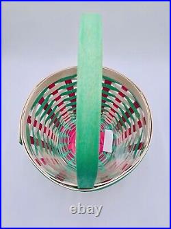 Longaberger 2023 Medium Green Pink Round Easter Basket and Plastic Protector NWT