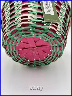 Longaberger 2023 Medium Green Pink Round Easter Basket and Plastic Protector NWT
