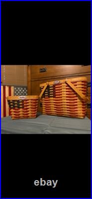 Longaberger 2 PC. 25th Anniversary Collectors Club USA Flag Set Of Baskets