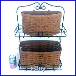 Longaberger 2 Rich Brown Basket Sets Wrought Iron Wall File Rack 2 Tier Stand