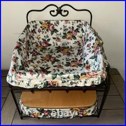 Longaberger 2 Tier Iron Paper Stand With 2 Baskets, Floral Liners, And 1 Lid