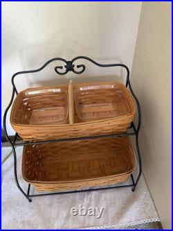 Longaberger 2 Tier Wrought Iron Stand With 2 Baskets, Wood Divider, 1 Liner Longaberger 2 Tier Wrought Iron Stand With 2 Baskets, Wood Divider, 1 Liner