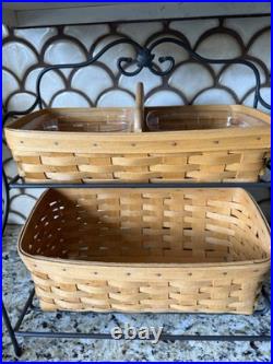 Longaberger 2 Tier Wrought Iron Stand With 2 Baskets, Wood Divider, 1 Liner Longaberger 2 Tier Wrought Iron Stand With 2 Baskets, Wood Divider, 1 Liner
