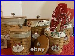 Longaberger 30 Pc Basket Canister Set, Tie Ons, Lids, Liners, Air Tights EUC