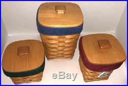 Longaberger 3 pc Basket Rect. Canister set withlids liners protectors 2000/2001 lb