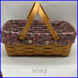 Longaberger 4 Basket Lot 25th Annv. Market Thank You Berry Old Glory Liners NEW
