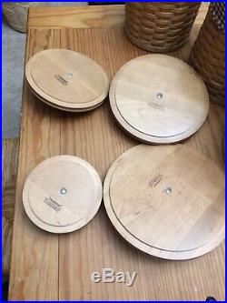 Longaberger 4 piece Basket Canister set 2006 wood lids & Gingham liners
