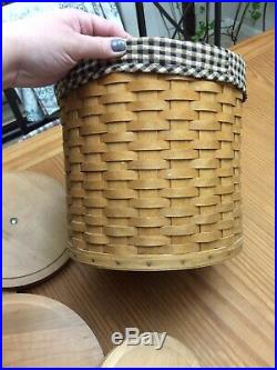 Longaberger 4 piece Basket Canister set 2006 wood lids & Gingham liners