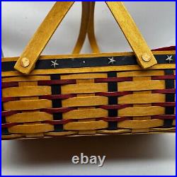 Longaberger 4th of July American Flag Medium Gathering Basket Set Complete Lid