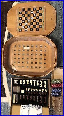 Longaberger ALL IN ONE GAME BASKET SUPER COMBO CHECKERS BACKGAMMON SET