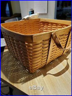 Longaberger All Purpose Laundry Basket Leather Handle Liner Protector Set Used