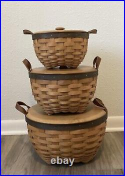 Longaberger American Work Baskets Set Of 3 With Protectors & Lids 12 10 8 Longaberger American Work Baskets Set Of 3 With Protectors & Lids 12 10 8