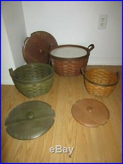 Longaberger American Work Baskets Stackable Set w Woodcraft Lids Lot of 3 Rare