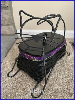 Longaberger BLACK CAT Halloween Basket Wrought Iron, Liner, Lid & Protector Set