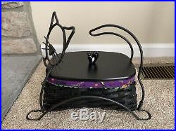 Longaberger BLACK CAT Halloween Basket Wrought Iron, Liner, Lid & Protector Set