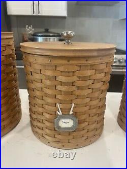 Longaberger Basket 16 Piece Canister Set with Lidded Plastic Inserts & Tie-Ons