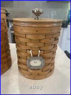 Longaberger Basket 16 Piece Canister Set with Lidded Plastic Inserts & Tie-Ons