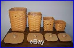 Longaberger Basket 1997 4 Pc Rectangle Canister Set With Lids and Protectors