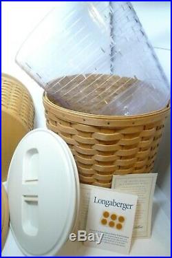Longaberger Basket 4 Canister Set Lids Protectors Papers Flour Sugar Coffee Salt