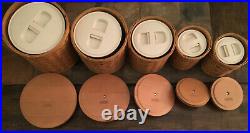 Longaberger Basket 5 Piece Canister Set withSealed Plastic Inserts, Lids & Tie-Ons